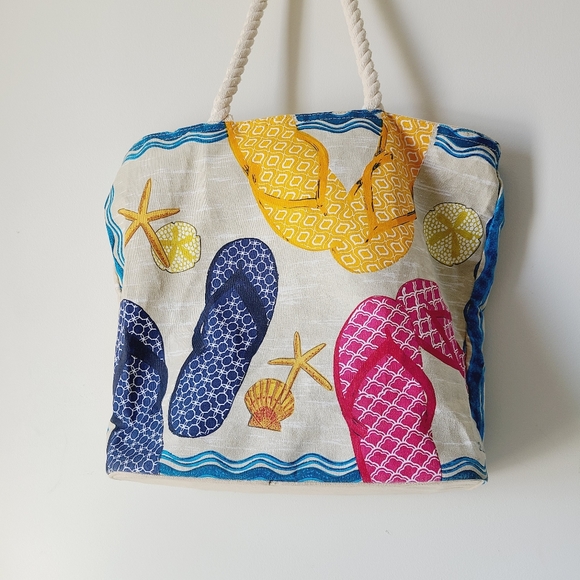 Paul Brent Gone to the Beach canvas bag w/ thick rope straps and zipper closure - Picture 3 of 12